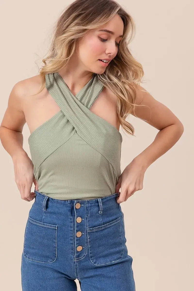 Women's Tank Top Women's Rib Knit Cross Neck Tank Top - Trendy Style