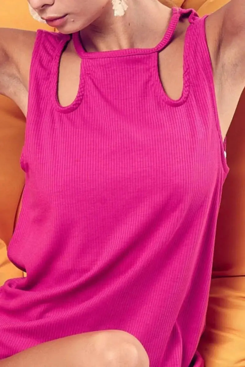 T-Shirts Trendsi Rib Knit Cutout Top Women's Casual Tank: Soft & Stylish