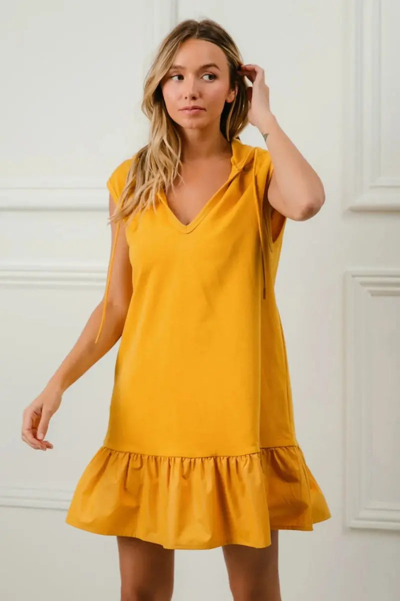 Dresses Trendsi BiBi Ruffled Terry Dress Women's Casual Chic Hooded Mini Dress - Soft & Comfy