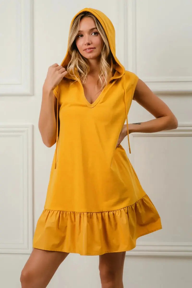 Dresses Trendsi BiBi Ruffled Terry Dress Women's Casual Chic Hooded Mini Dress - Soft & Comfy