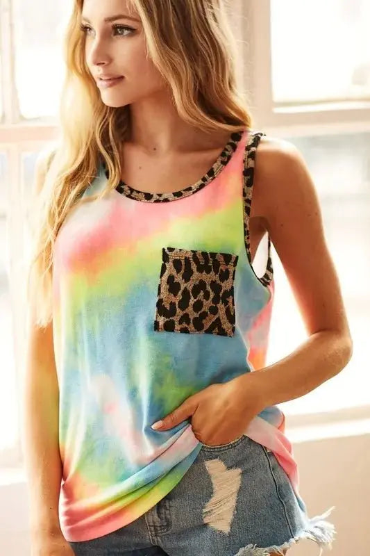 Women's Tank Top Tank Top - Tie Dye Leopard Print - Casual Sleeveless