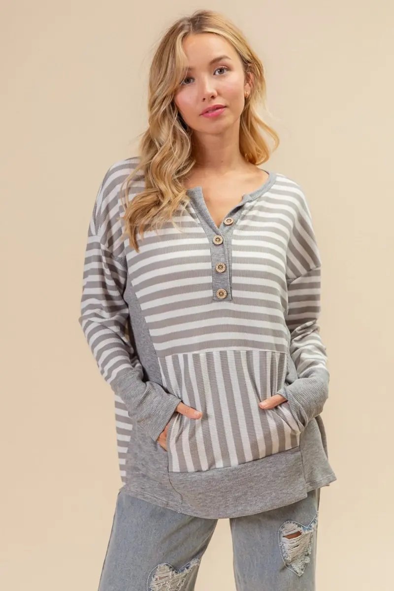 Women's Long Sleeve Top Women's Long Sleeve Tee - Striped Thumbhole - Cozy Layering Style