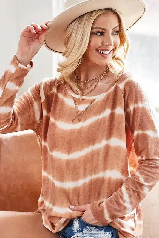 T-Shirts Trendsi Tie Dye Terry Tee Women's Casual Top w/Slits Comfy T-Shirt