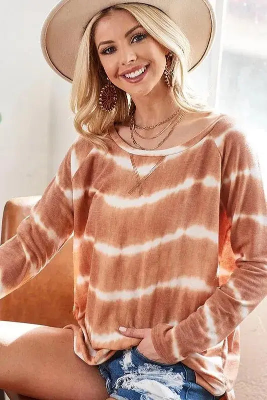 T-Shirts Trendsi Tie Dye Terry Tee Women's Casual Top w/Slits Comfy T-Shirt