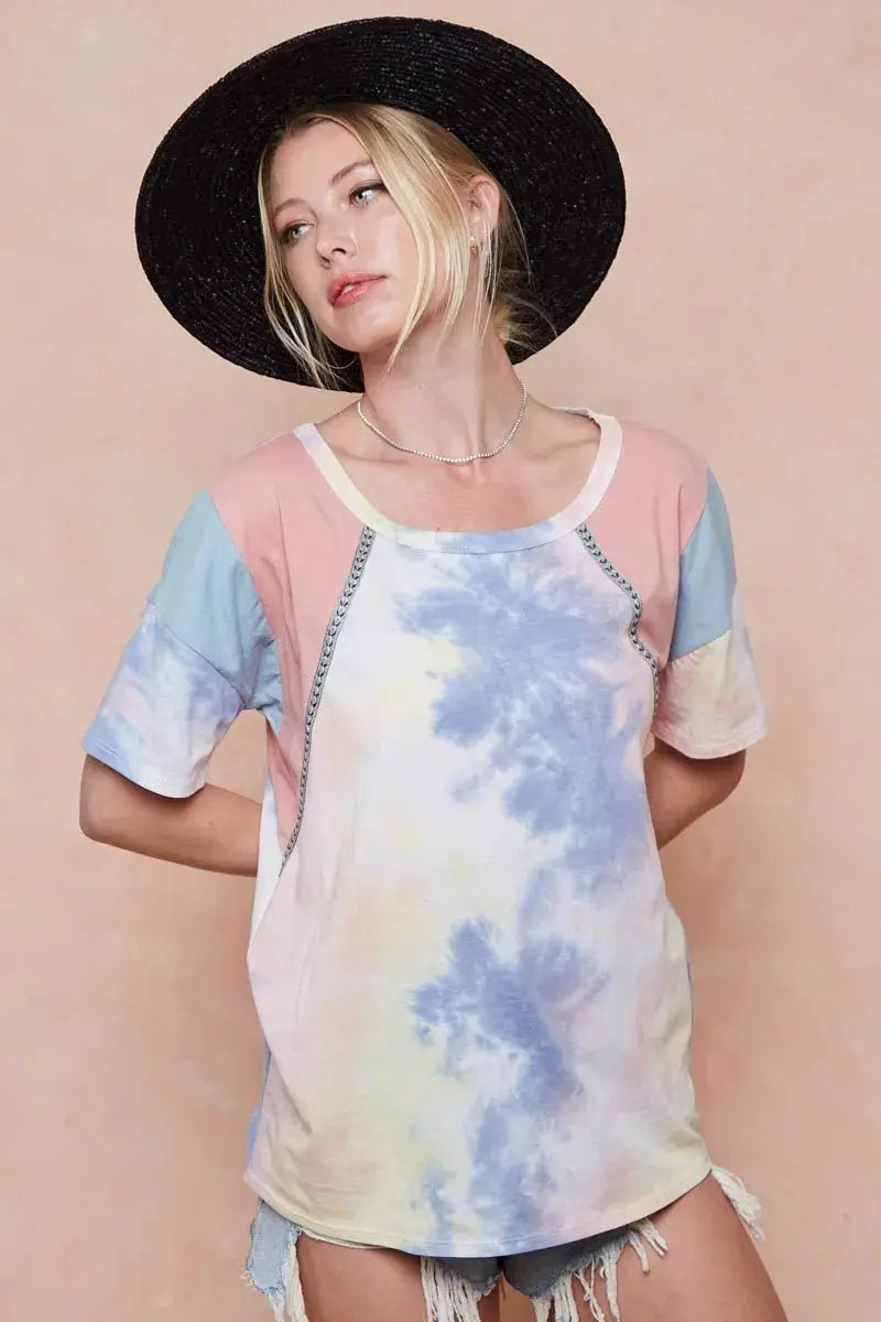 Shorts Trendsi Tie Dye Color Block Women's T-Shirt USA Shipped Cotton Tee