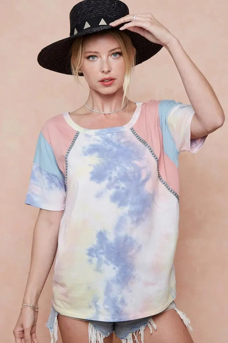 Shorts Trendsi Tie Dye Color Block Women's T-Shirt USA Shipped Cotton Tee