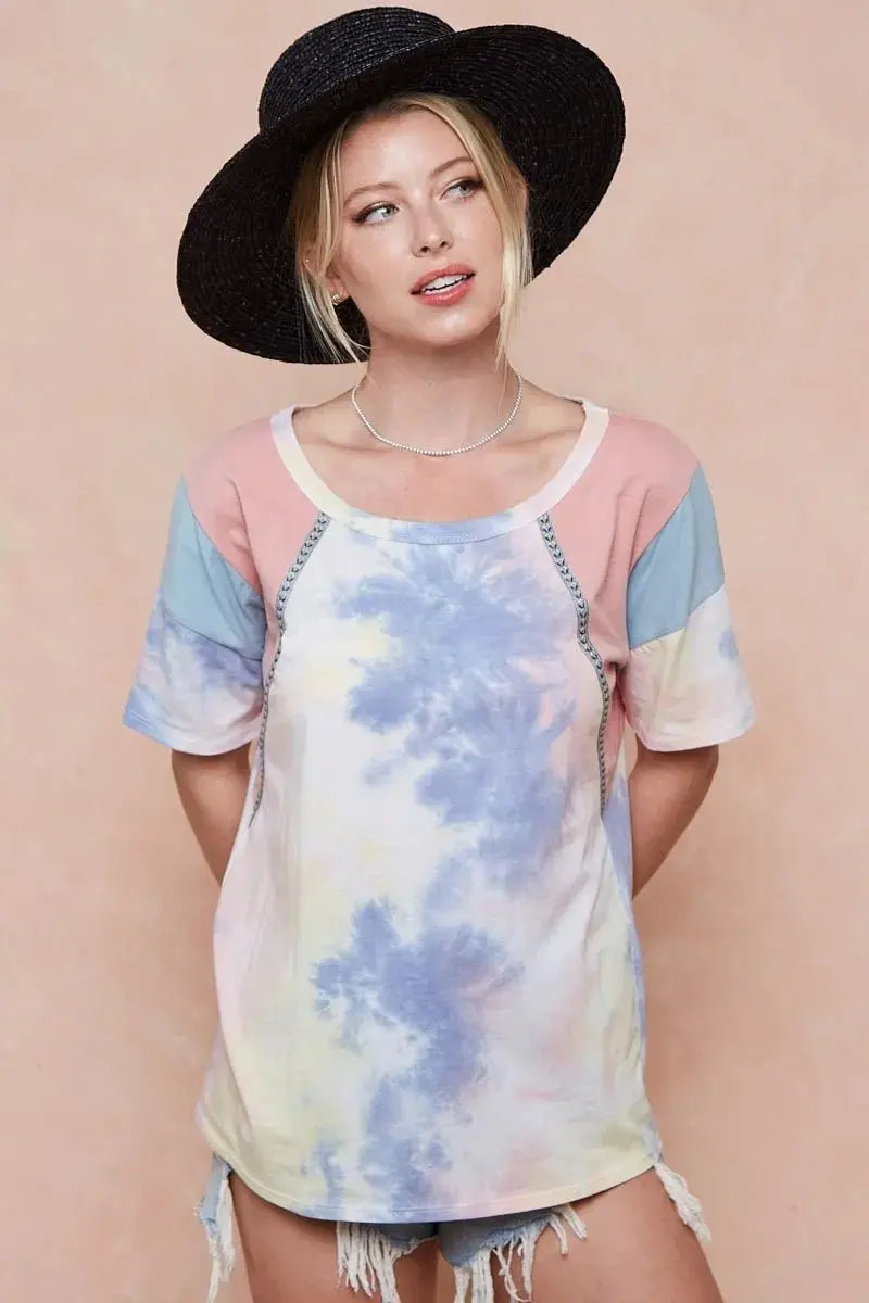 Shorts Trendsi Tie Dye Color Block Women's T-Shirt USA Shipped Cotton Tee