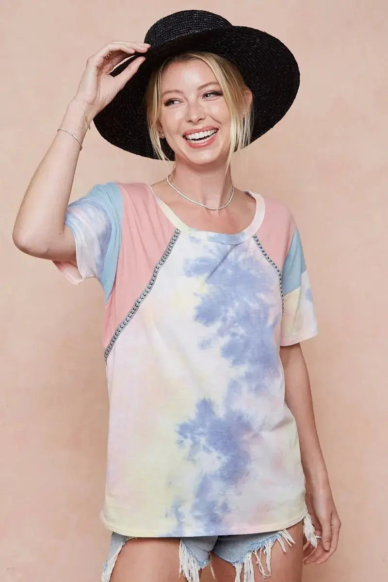 Shorts Trendsi Tie Dye Color Block Women's T-Shirt USA Shipped Cotton Tee