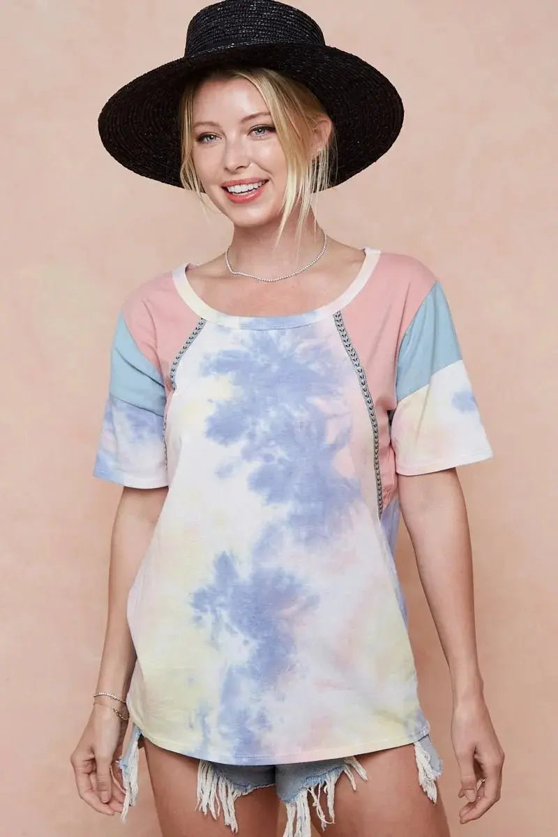 Shorts Trendsi Tie Dye Color Block Women's T-Shirt USA Shipped Cotton Tee