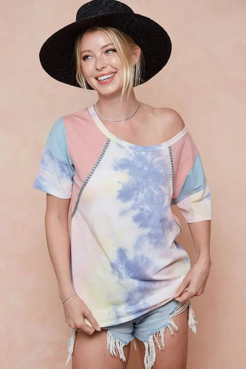 Shorts Trendsi Tie Dye Color Block Women's T-Shirt USA Shipped Cotton Tee