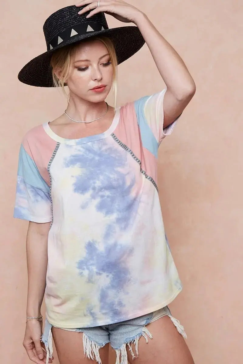 Shorts Trendsi Tie Dye Color Block Women's T-Shirt USA Shipped Cotton Tee