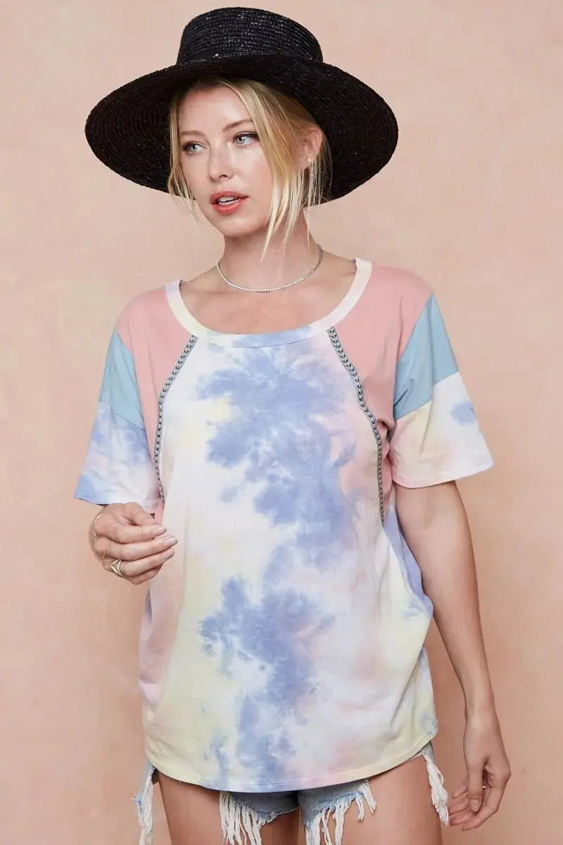 Shorts Trendsi Tie Dye Color Block Women's T-Shirt USA Shipped Cotton Tee