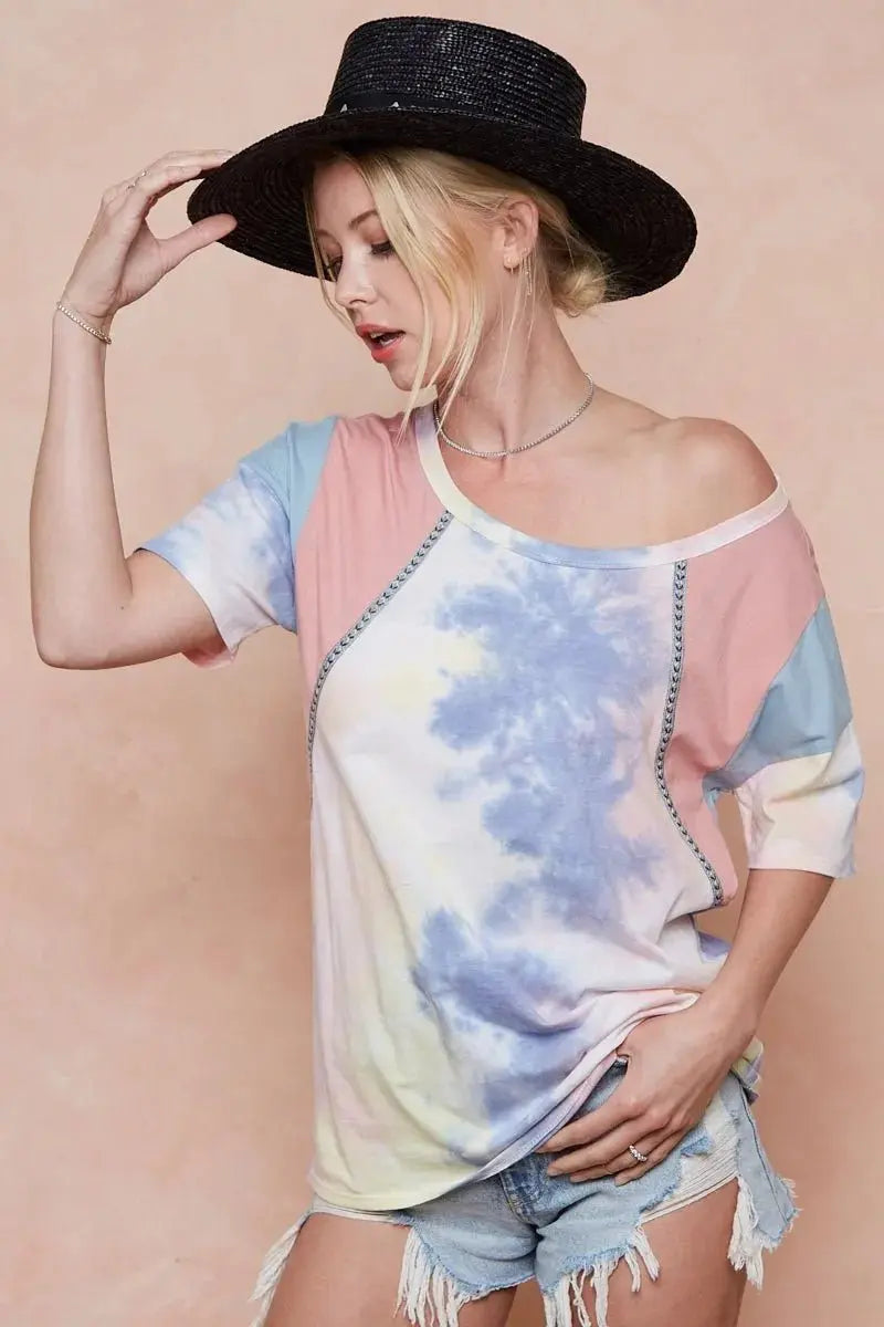 Shorts Trendsi Tie Dye Color Block Women's T-Shirt USA Shipped Cotton Tee