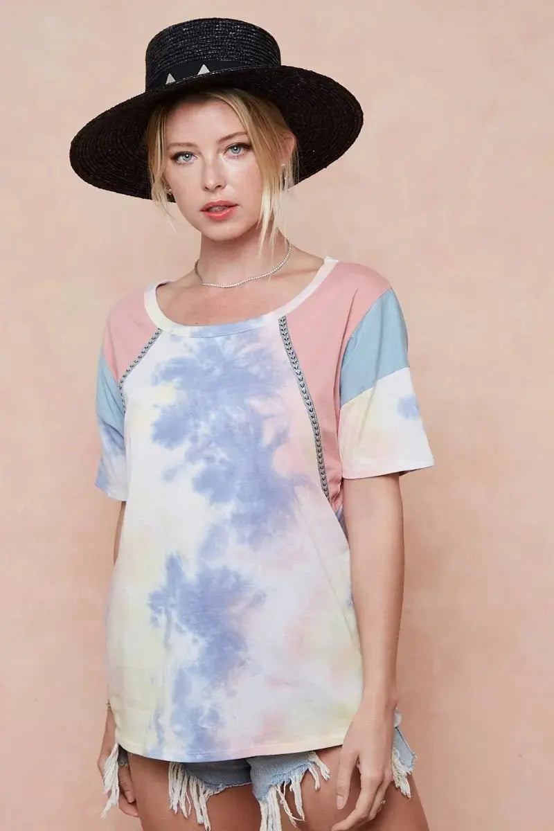 Shorts Trendsi Tie Dye Color Block Women's T-Shirt USA Shipped Cotton Tee
