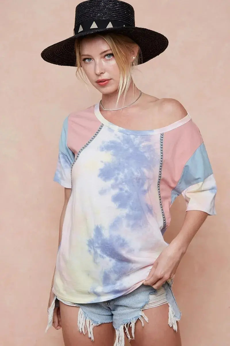 Shorts Trendsi Tie Dye Color Block Women's T-Shirt USA Shipped Cotton Tee