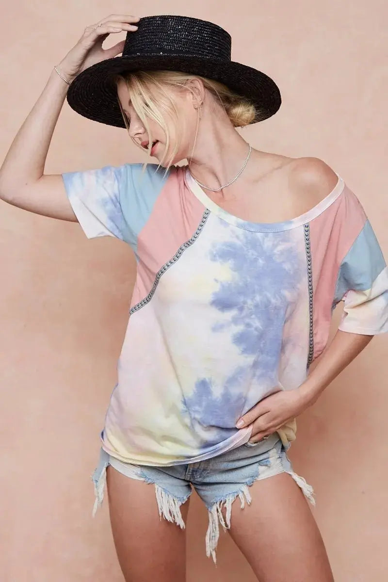 Shorts Trendsi Tie Dye Color Block Women's T-Shirt USA Shipped Cotton Tee