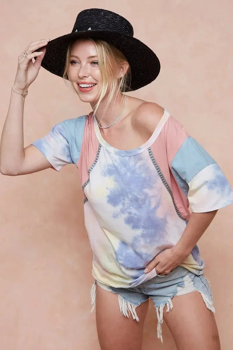 Shorts Trendsi Tie Dye Color Block Women's T-Shirt USA Shipped Cotton Tee