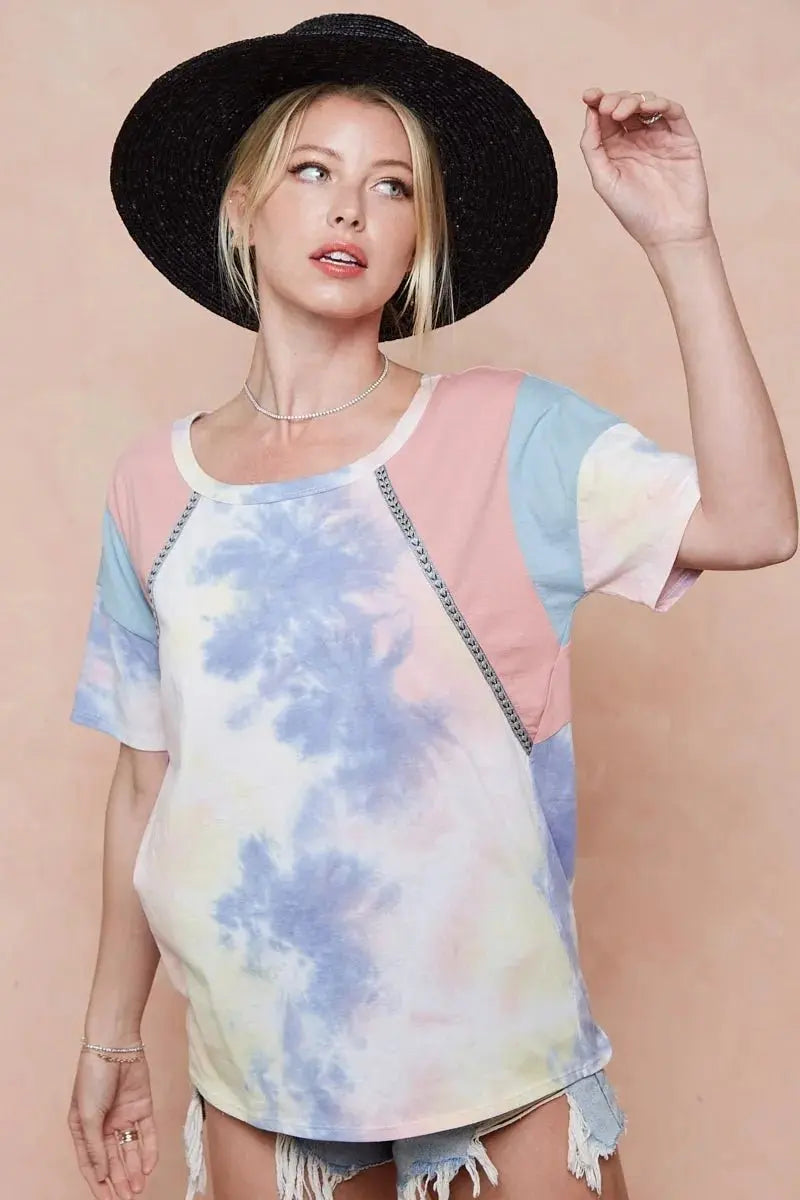 Shorts Trendsi Tie Dye Color Block Women's T-Shirt USA Shipped Cotton Tee