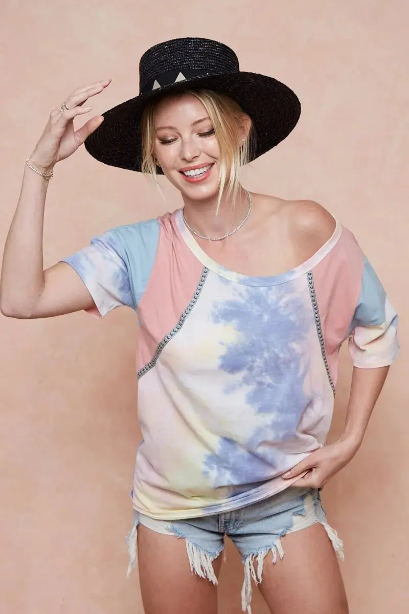 Shorts Trendsi Tie Dye Color Block Women's T-Shirt USA Shipped Cotton Tee
