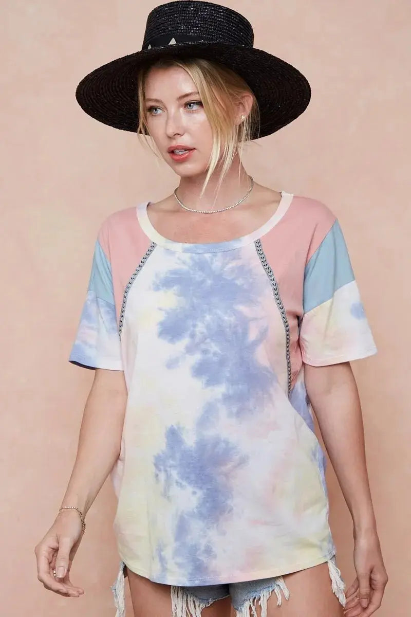 Shorts Trendsi Tie Dye Color Block Women's T-Shirt USA Shipped Cotton Tee