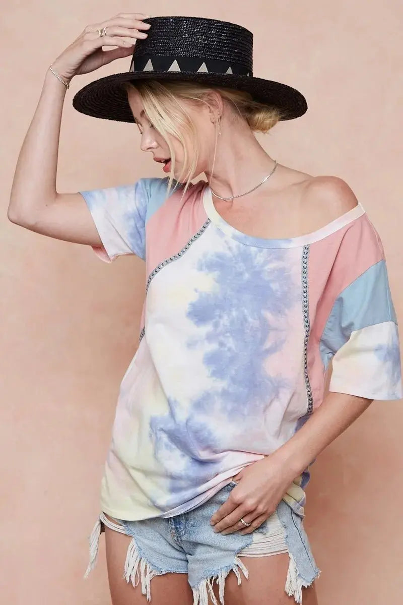 Shorts Trendsi Tie Dye Color Block Women's T-Shirt USA Shipped Cotton Tee