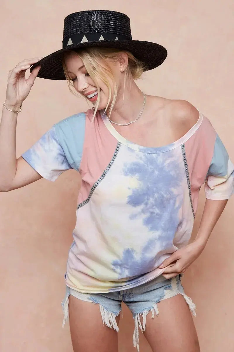 Shorts Trendsi Tie Dye Color Block Women's T-Shirt USA Shipped Cotton Tee