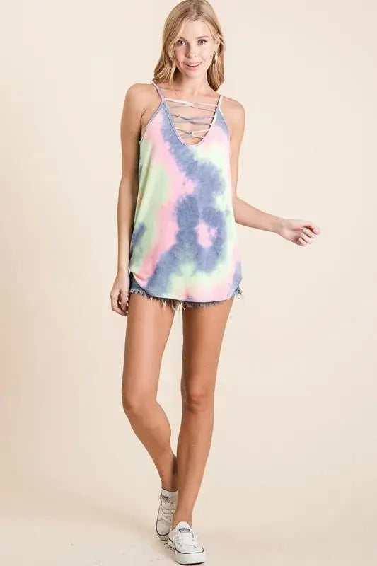 Accessories Trendsi Tie Dye Camisole Women's Summer Caged Neck Tank Top Cute & Comfy