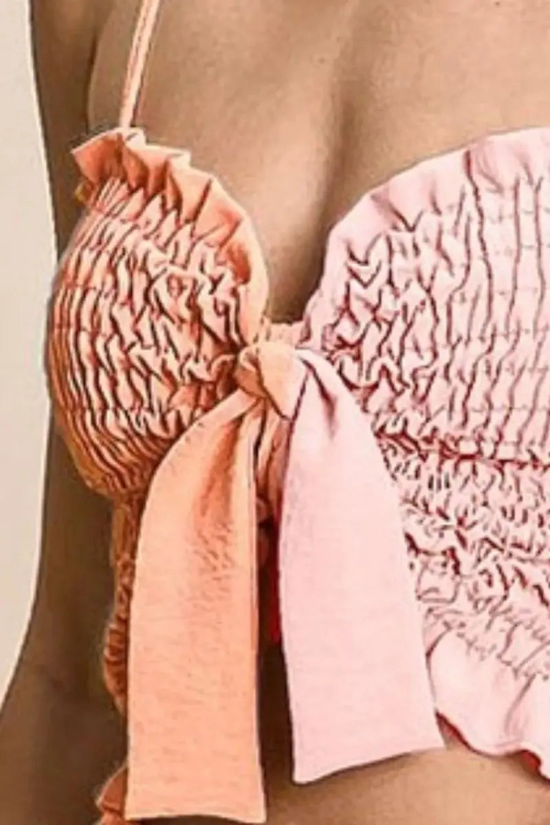 Shorts Trendsi Woven Color Block Bra Top Women's Summer Casual Smocked Ribbon Detail Tank