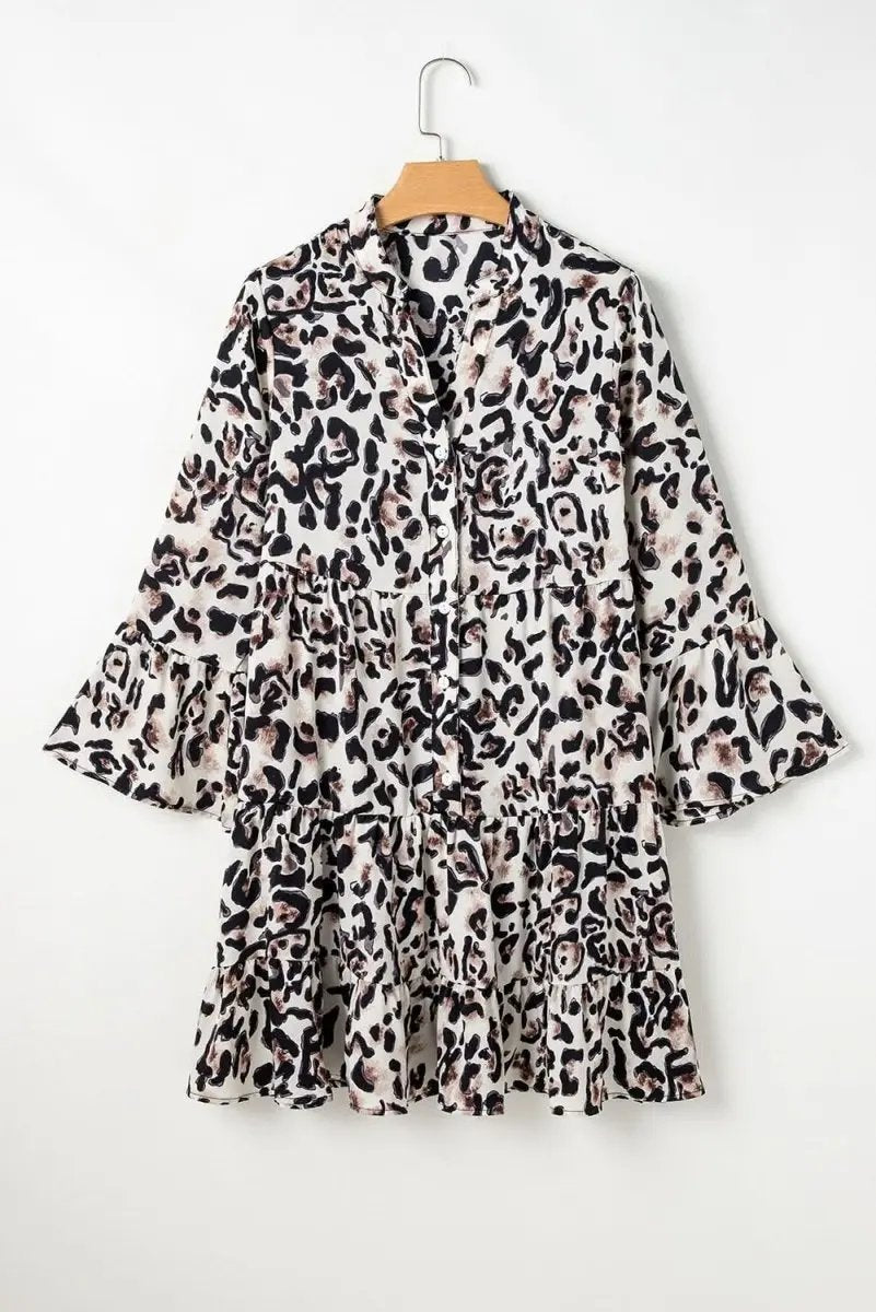 Dresses Love Salve Leopard Dress Women's Daily Spring A-Line Mini Dress Ruffle Hem, Button Front