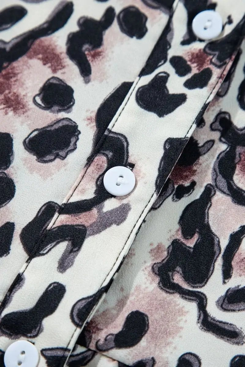 Dresses Love Salve Leopard Dress Women's Daily Spring A-Line Mini Dress Ruffle Hem, Button Front