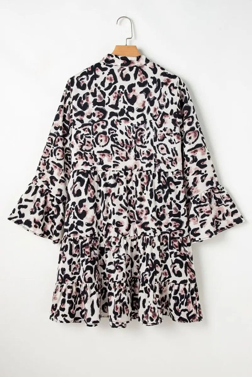 Dresses Love Salve Leopard Dress Women's Daily Spring A-Line Mini Dress Ruffle Hem, Button Front