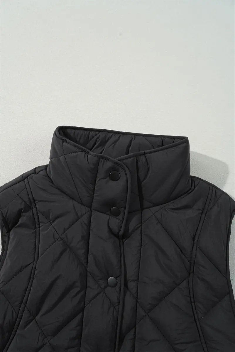 Shirts Love Salve Black Quilted Vest Women's Daily Casual Winter Layering Top