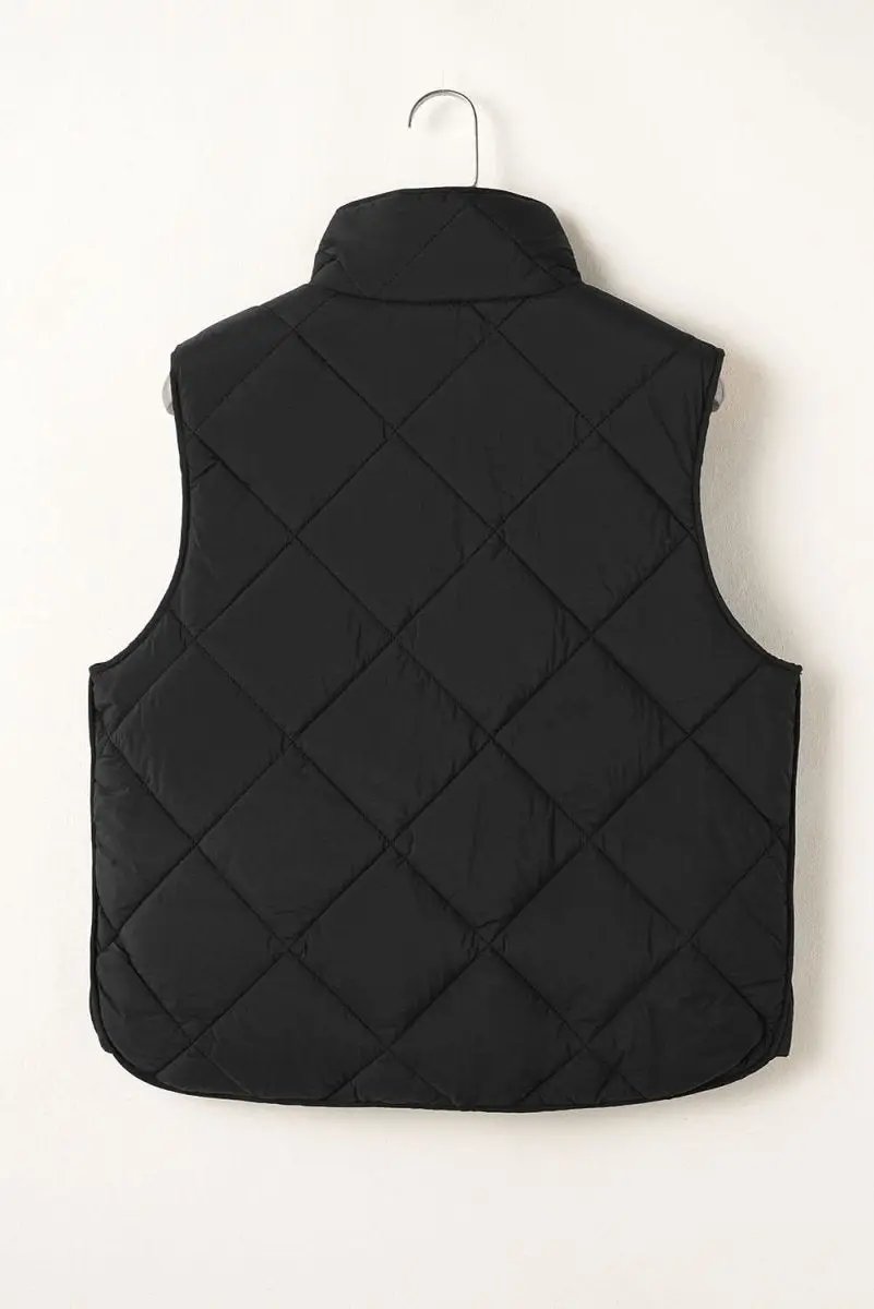 Shirts Love Salve Black Quilted Vest Women's Daily Casual Winter Layering Top