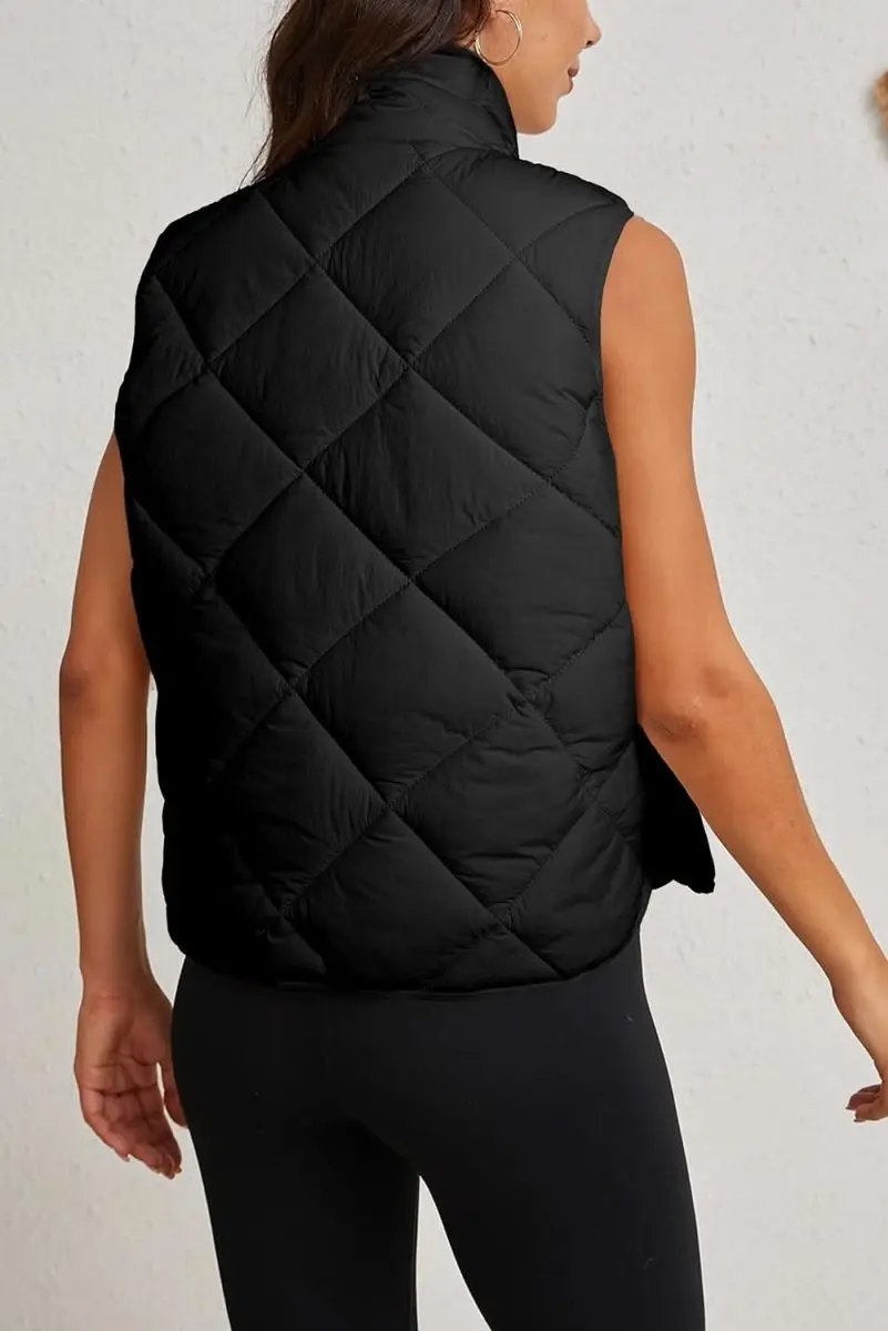 Shirts Love Salve Black Quilted Vest Women's Daily Casual Winter Layering Top