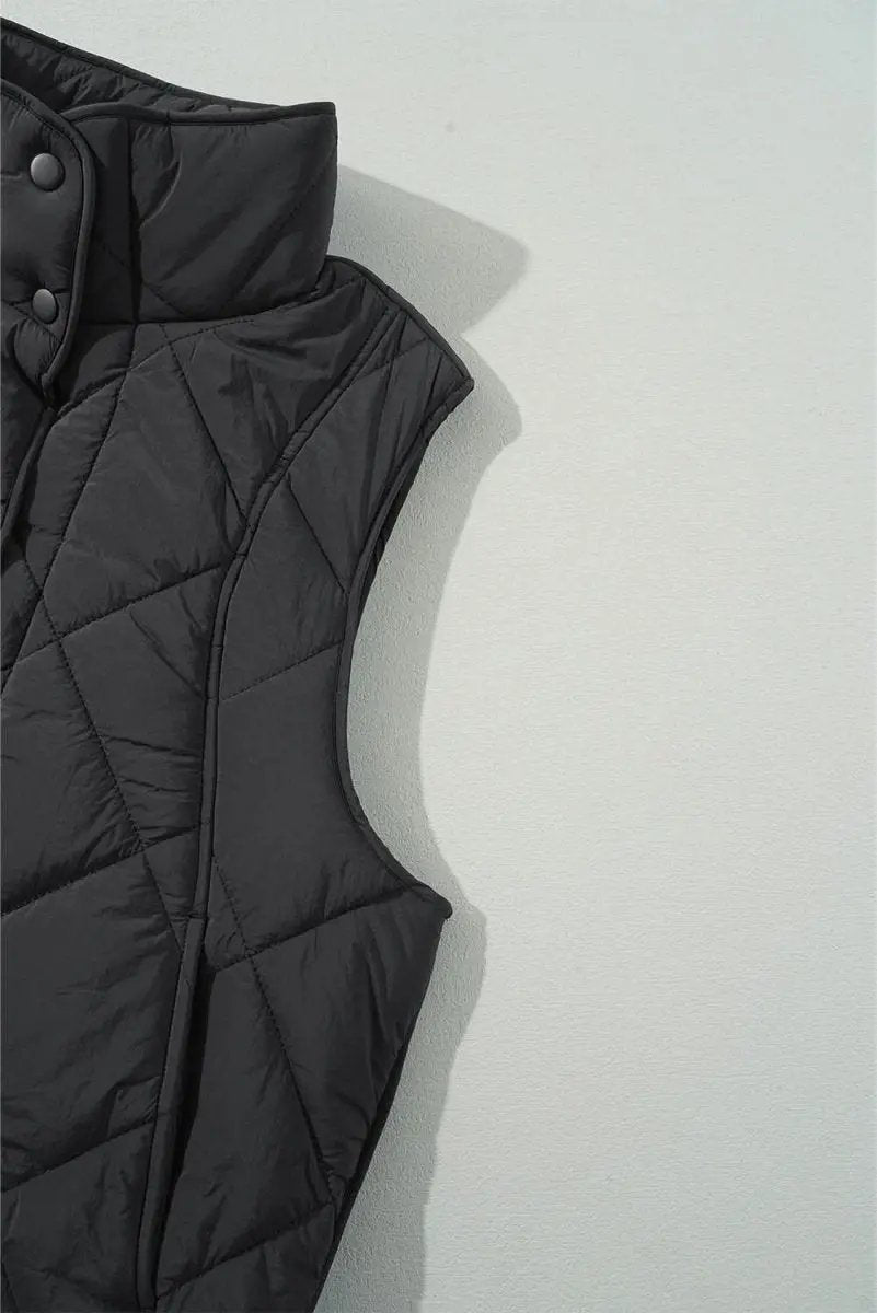 Shirts Love Salve Black Quilted Vest Women's Daily Casual Winter Layering Top