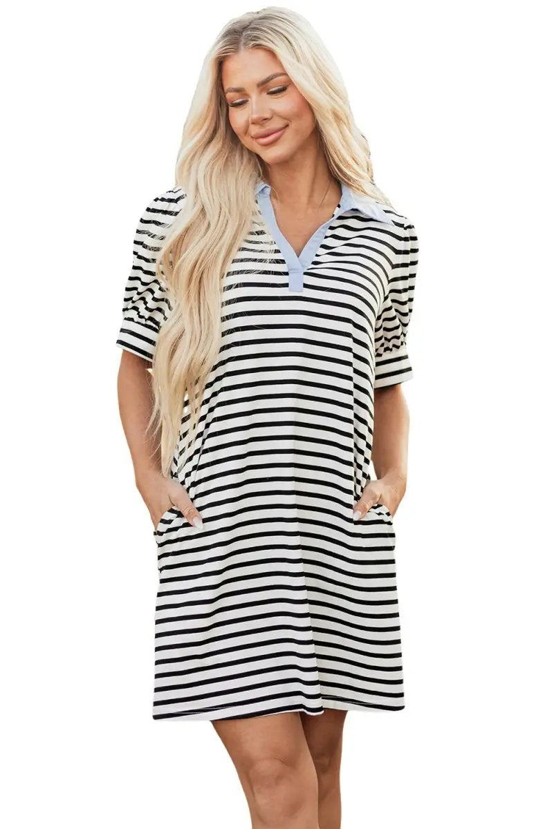 Shoes Love Salve Stripe Mini Dress Women's Daily Casual T-Shirt Dress with Pockets