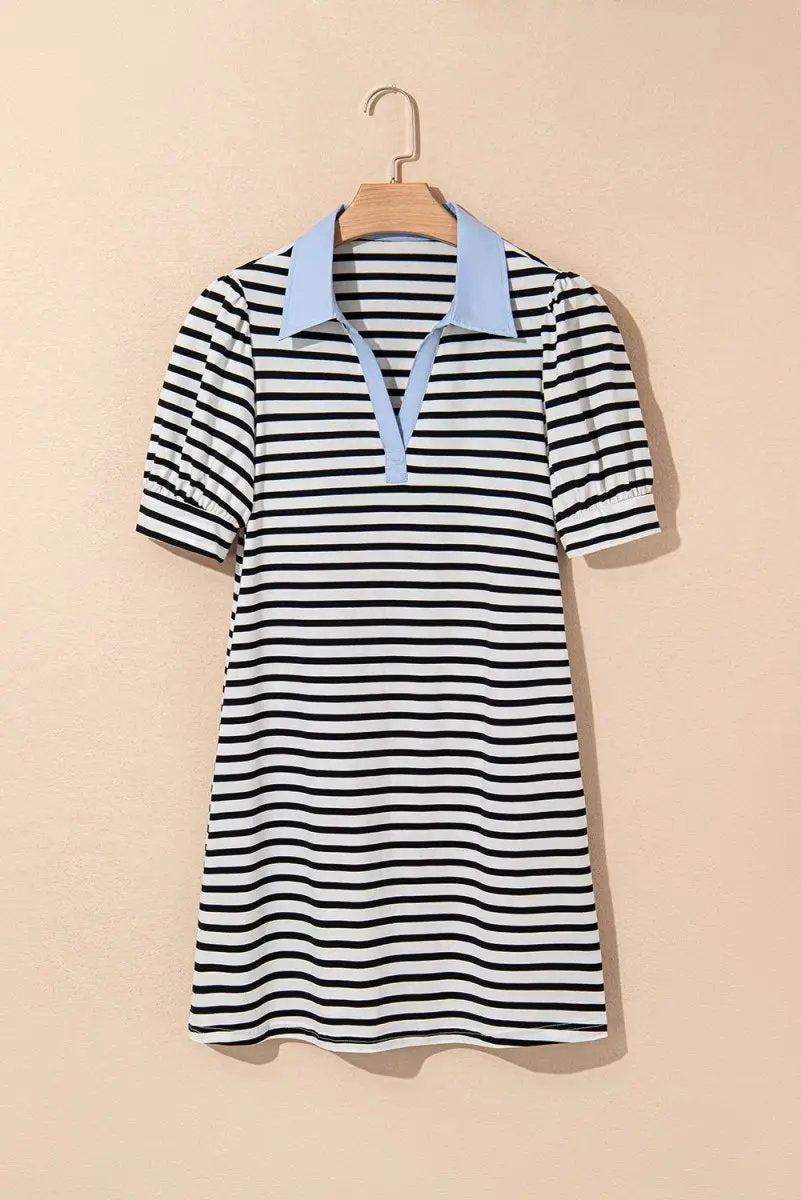 Shoes Love Salve Stripe Mini Dress Women's Daily Casual T-Shirt Dress with Pockets