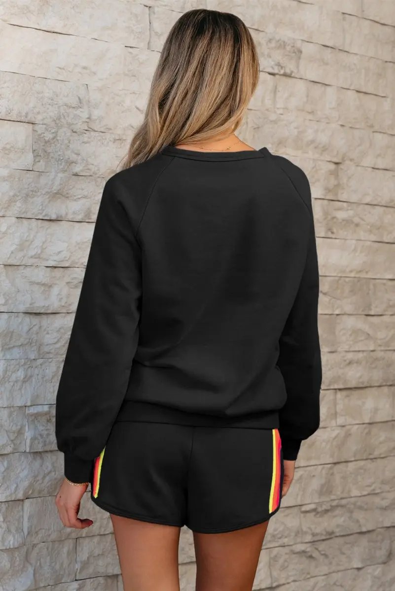 Sweaters Love Salve Black Striped Pullover Set Women's Casual Loungewear Two-Piece: Soft & Comfy