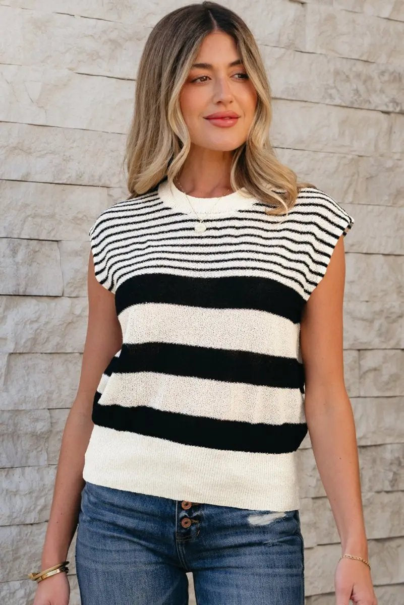 T-Shirts Love Salve Striped Sweater Vest Women's Daily Layering Knit Top Trendy Sleeveless