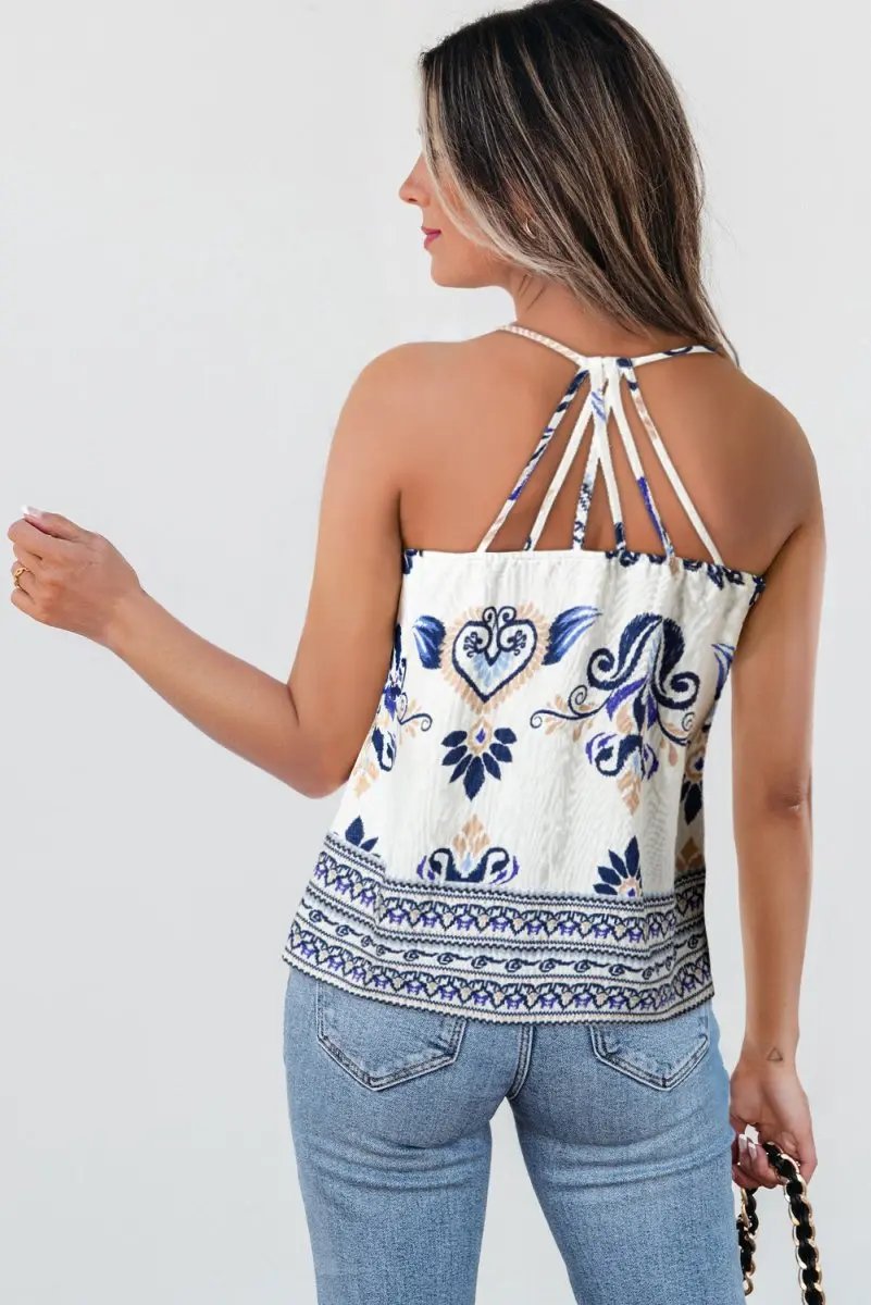 T-Shirts Love Salve Blue Bohemian Tank Top Women's Summer Vacation Top - Lightweight & Stylish