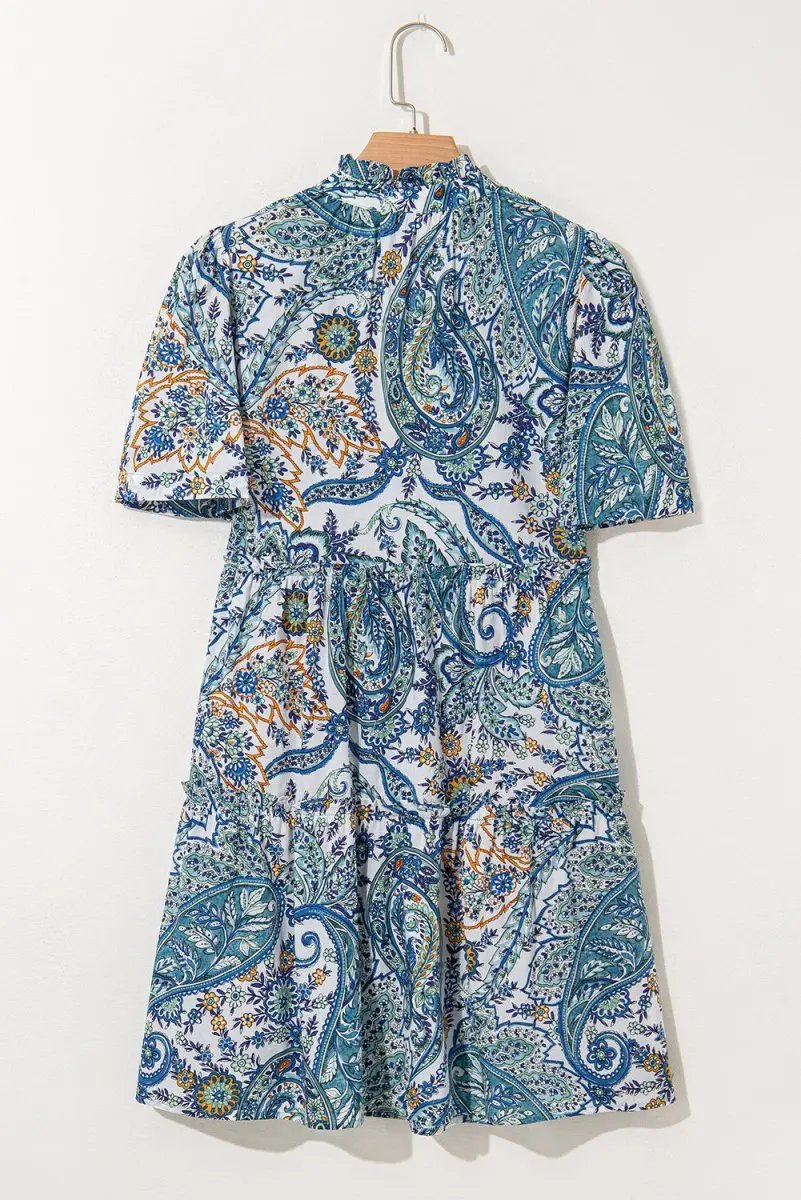Dresses Love Salve Blue Paisley Mini Dress Women's Summer Bohemian A-Line - Flattering & Cute