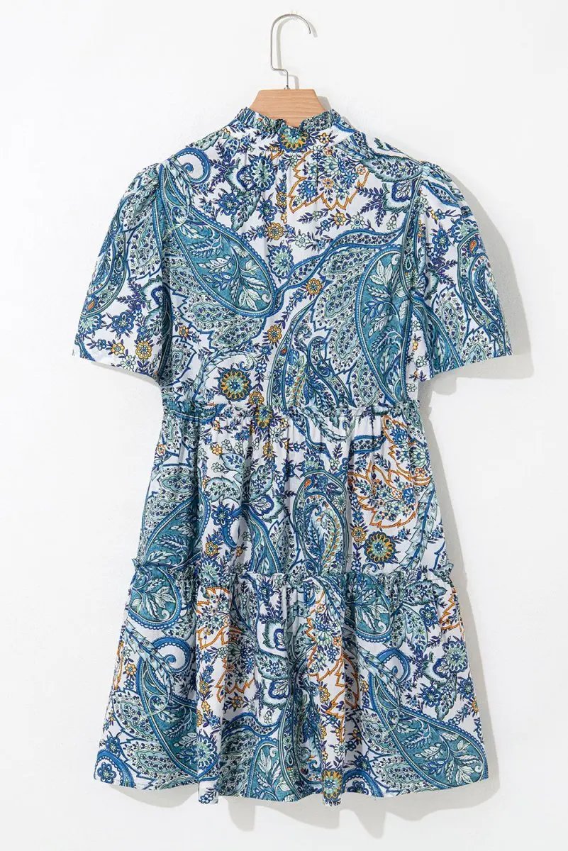 Dresses Love Salve Blue Paisley Mini Dress Women's Summer Bohemian A-Line - Flattering & Cute