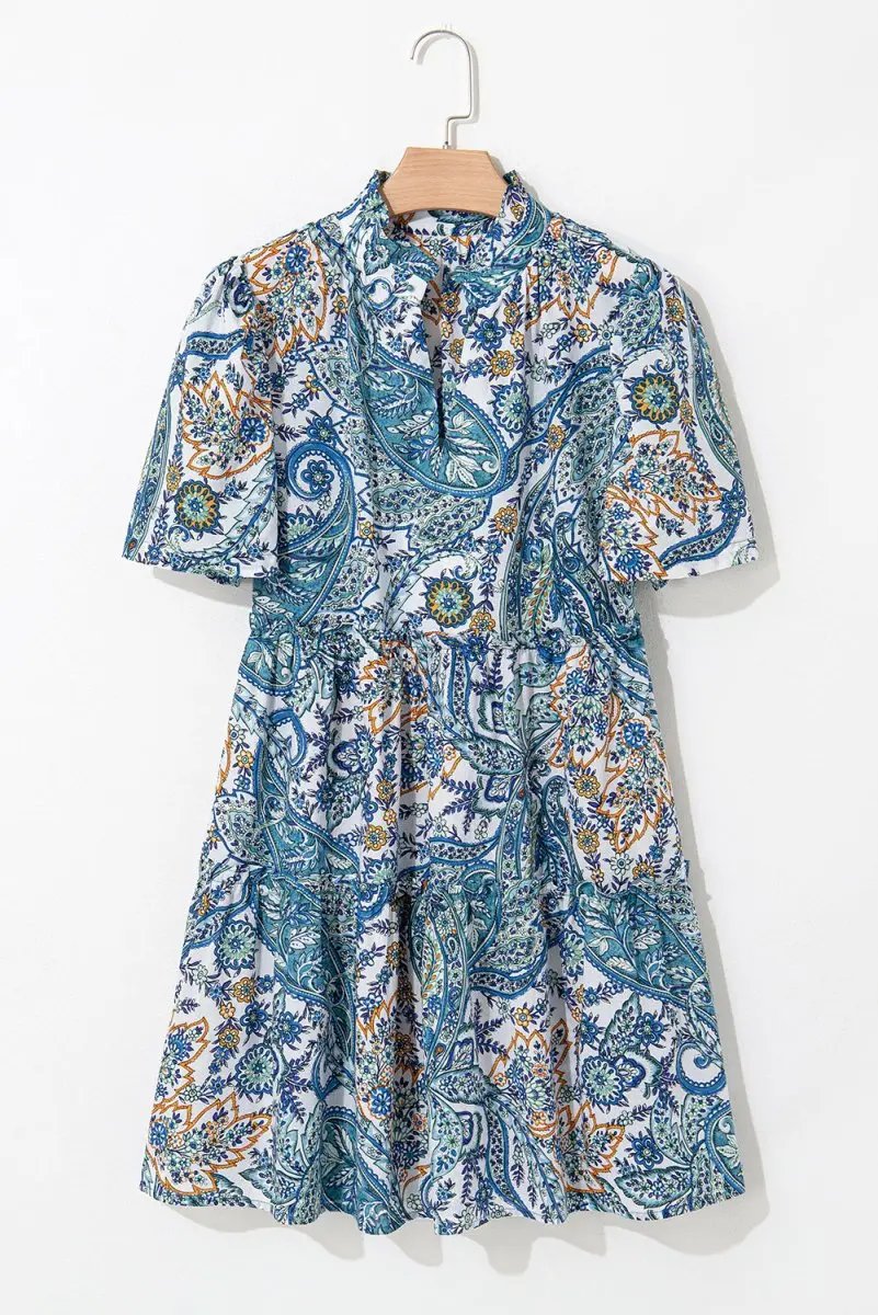 Dresses Love Salve Blue Paisley Mini Dress Women's Summer Bohemian A-Line - Flattering & Cute
