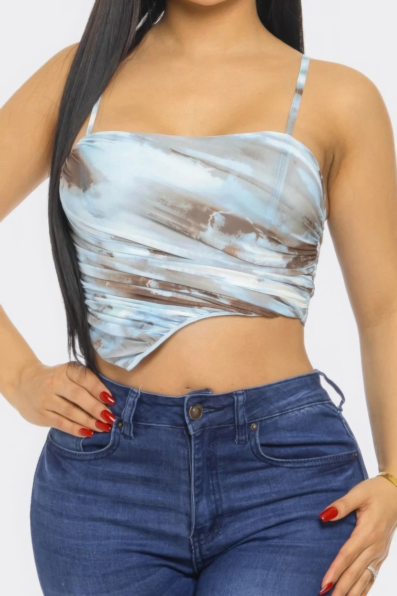 Blue Multicolor Mesh Print Top