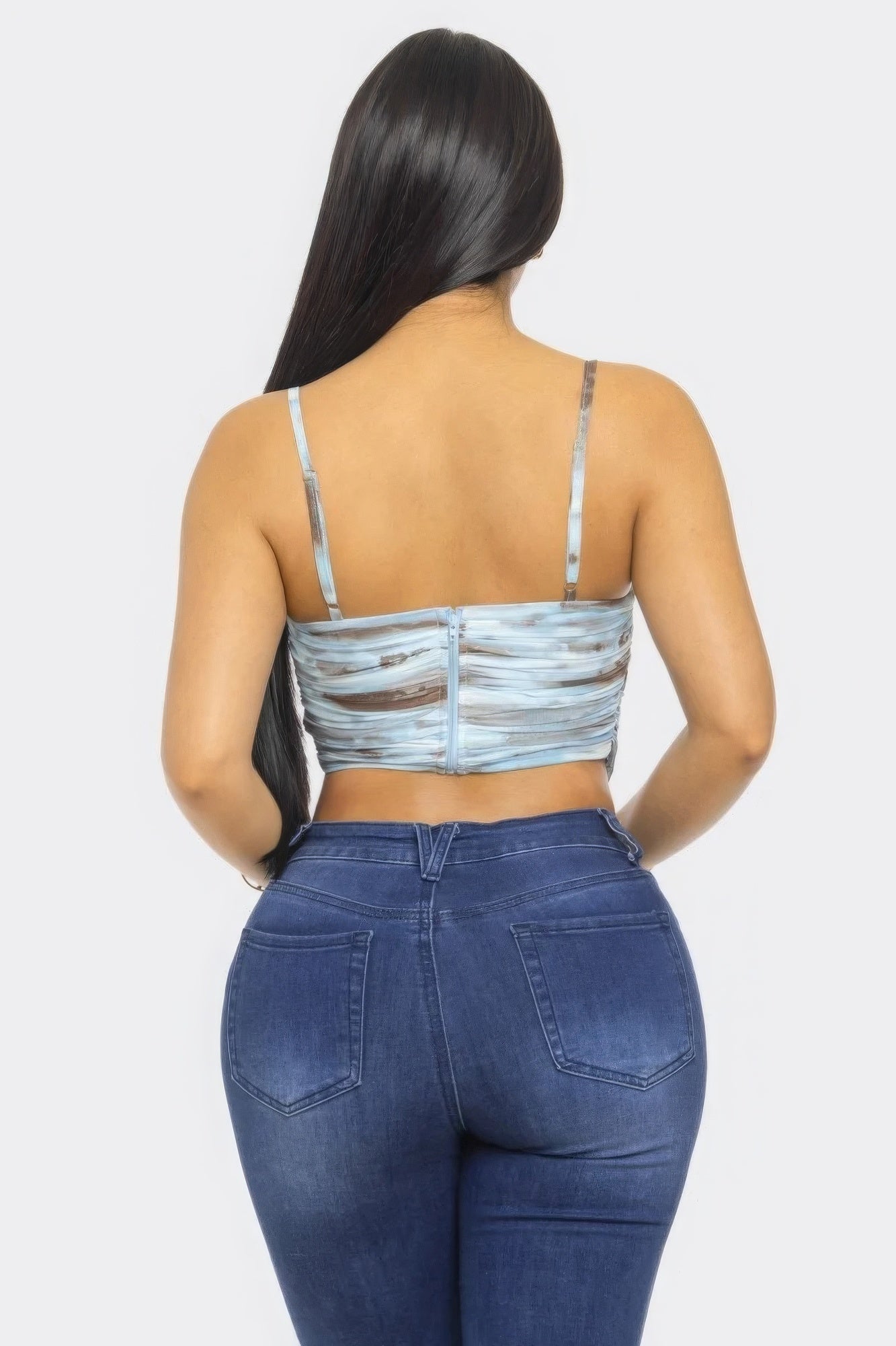 Blue Multicolor Mesh Print Top