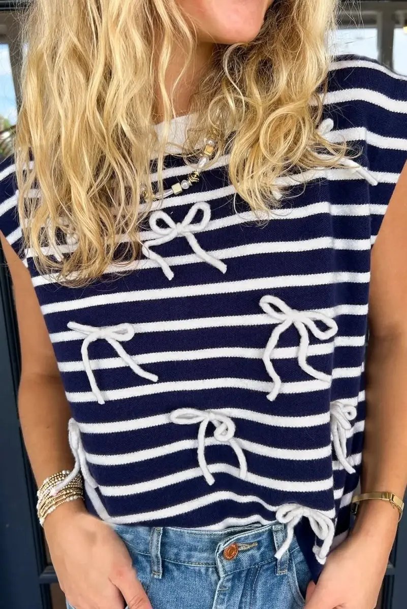 Love Salve Blue Stripe Knit Sweater Vest Sleeveless