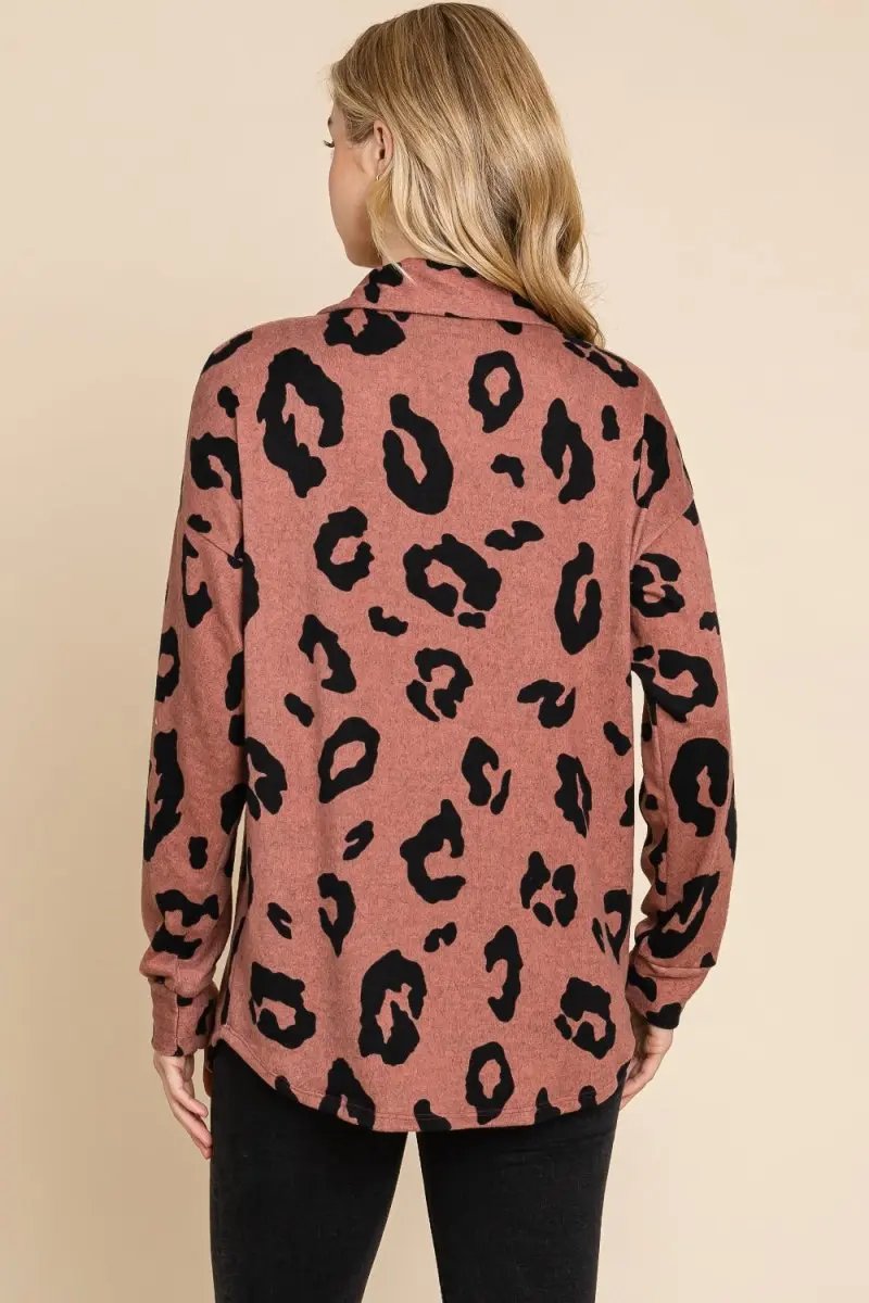 Sweaters Trendsi Animal Print Knit Shacket Women's Casual Button Up Shirt - Soft, USA Ship