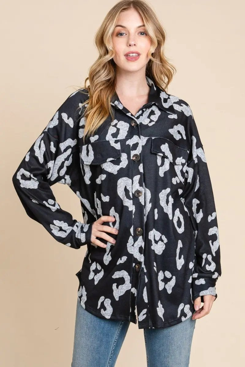 Sweaters Trendsi Animal Print Knit Shacket Women's Casual Button Up Shirt - Soft & Stylish