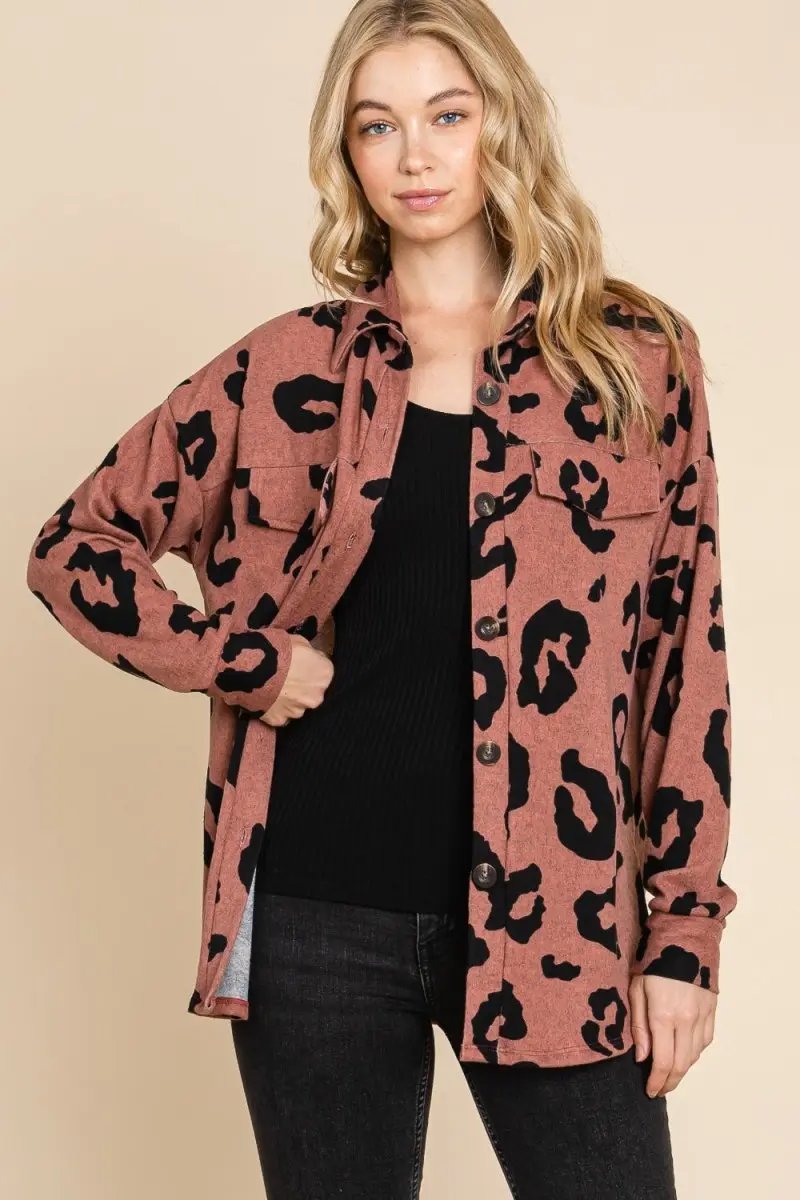 Sweaters Trendsi Animal Print Knit Shacket Women's Casual Button Up Shirt - Soft, USA Ship