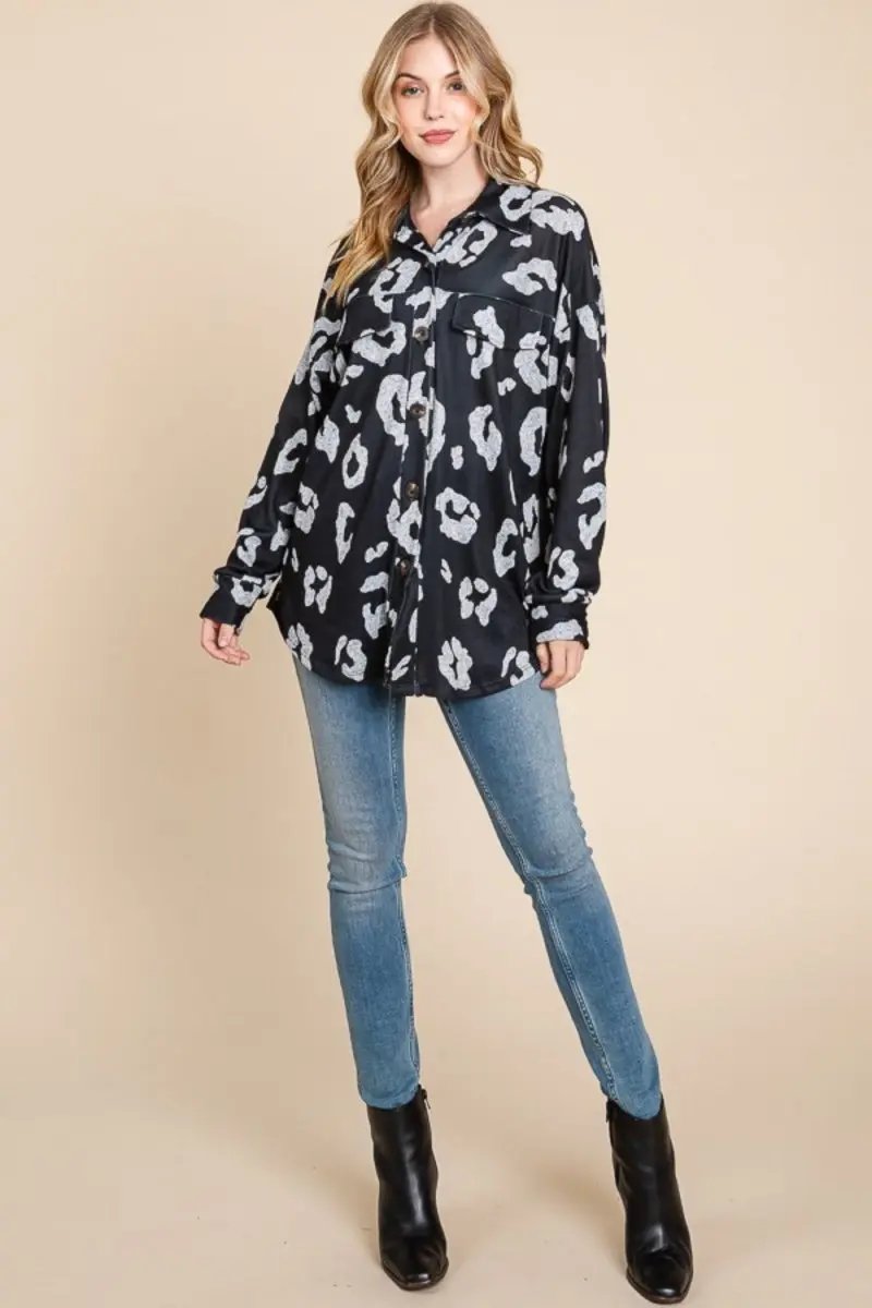 Sweaters Trendsi Animal Print Knit Shacket Women's Casual Button Up Shirt - Soft & Stylish